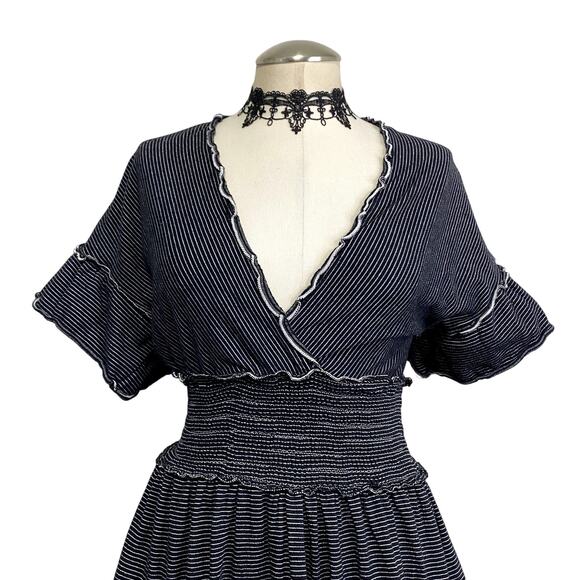 Max Studio Stripe Ruffle Tier Wrap Coquette Cute Mini Dress - Picture 5 of 13